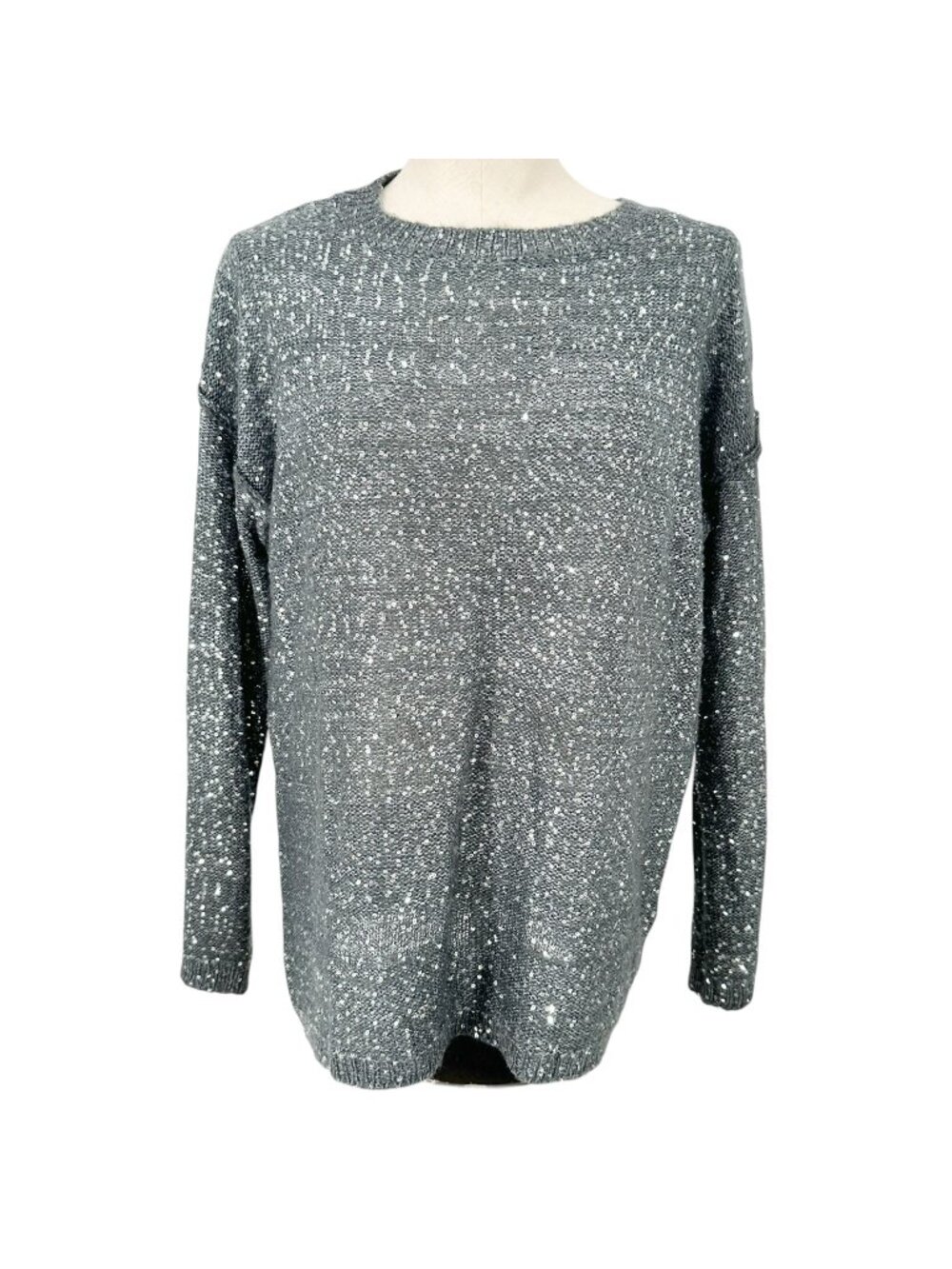 Laura Ashley Sweater Womens Medium Blue Silver Sequins Long Sleeve Crew Neck